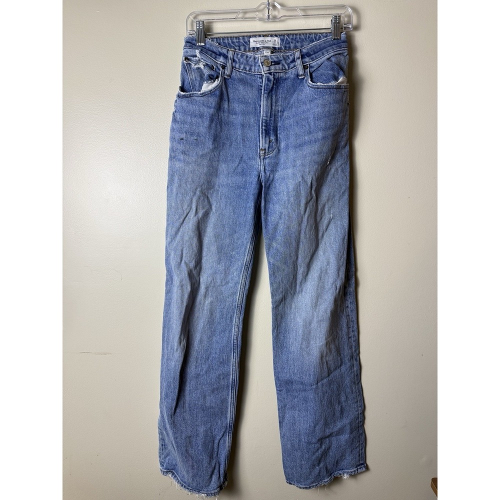 Abercrombie & Fitch High Rise 90s Relaxed Straight Jeans Womens 26/2 Short Blue